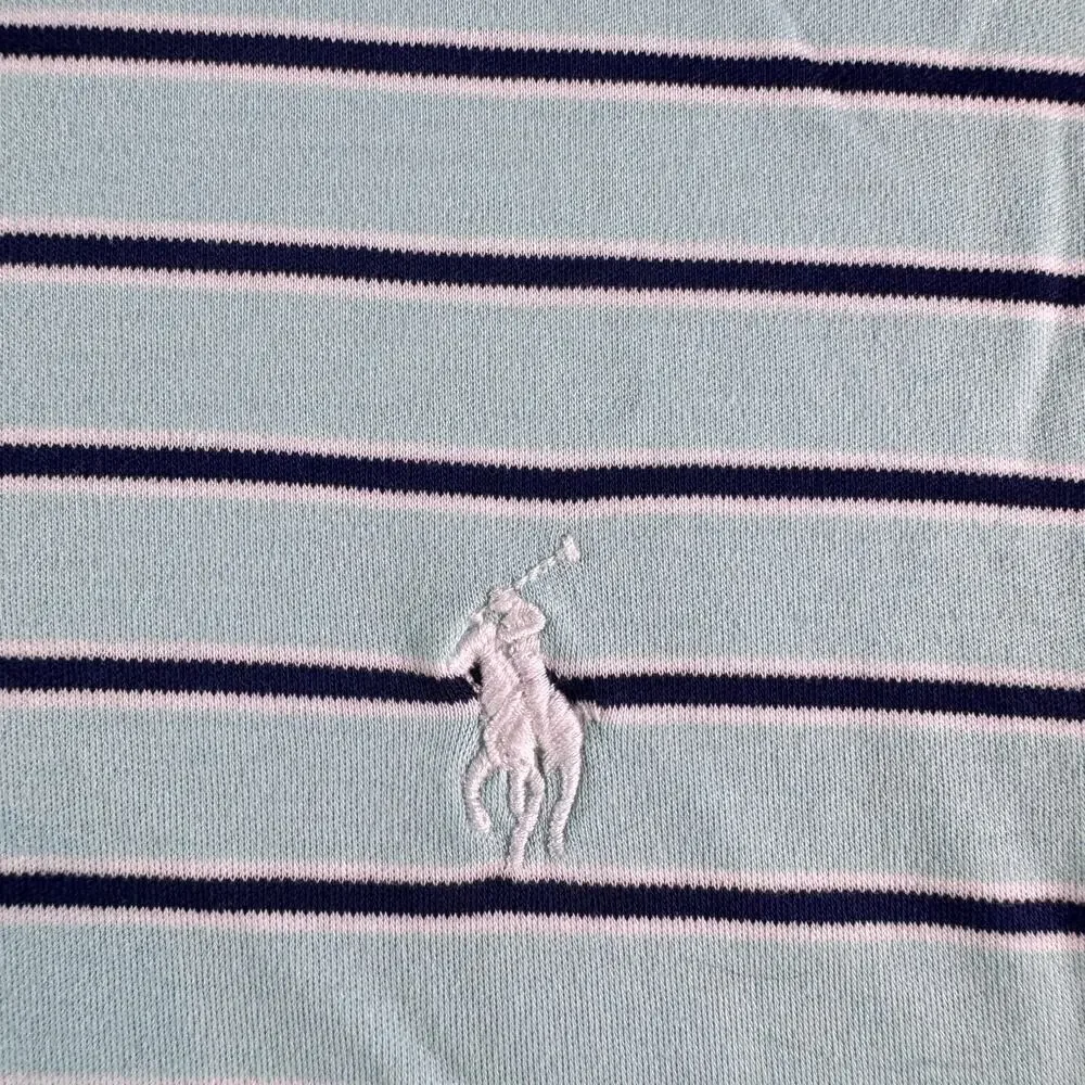 Polo Ralph Lauren Mens Large Blue Striped Polo Shirt Short Sleeve Cotton Classic